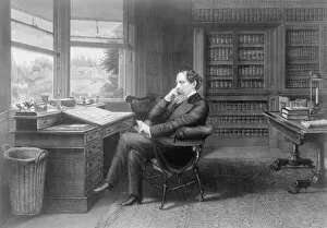 Dickens Collection: Charles Dickens in his study at Gadshill