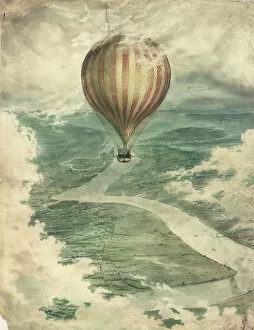 1836 Collection: Charles Greens Nassau balloon over Medway, Kent