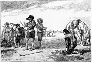 Rebellion Prints: Charles I playing golf at Leith receives news of rebellion