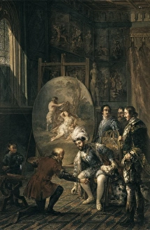 Titian Collection: Charles V collects the fallen brush for Titian