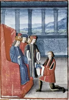 Miniatures Collection: Charles VIII being presented with a Book. Miniature