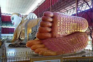 Buddha Prints: Chauk Htat Gyi Pagoda reclining Buddha, Yangon, Myanmar