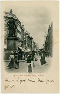 Peel Prints: Cheapside - looking east, London - Statue of Robert Peel