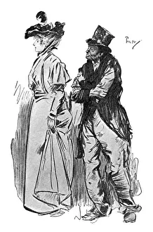 Vagrant Prints: Cheeky London vagrant asks a smart lady for a kiss