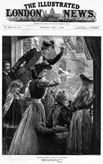 Royal Wedding Crowds Collection: Cheering citizens hail passing royal bride, 1893