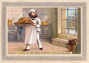 Cooked Prints: Chef with roast turkey on a Christmas card
