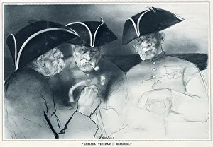Veterans Prints: Chelsea Veterans: Memories. Illustration showing ChelseaPensioners sitting and reminiscing on past memories