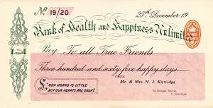 Happiness Prints: Cheque from the Bank of Health and Happiness Unlimited