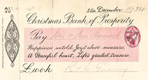 Currency Prints: Cheque from the Christmas Bank of Prosperity