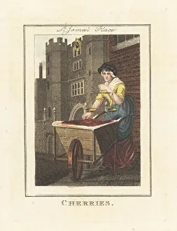 Fichu Prints: Cherry seller in front of St. James's Place, London, June, 1805