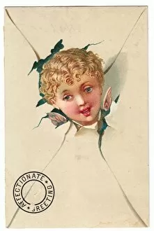 Sings Collection: Cherub with envelope on a greetings card