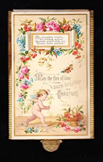 Images Dated 15th May 2018: Cherub with fruit and flowers on a Christmas card