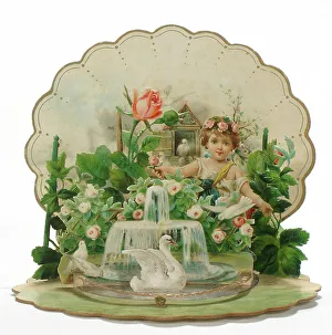 Congratulations Prints: Cherub in a garden on a Spanish greetings card