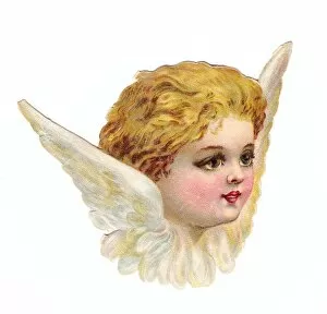 Images Dated 9th December 2015: Cherub head with wings on a Victorian scrap