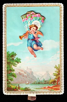 Images Dated 14th June 2018: Cherub with a trumpet on a German greetings card