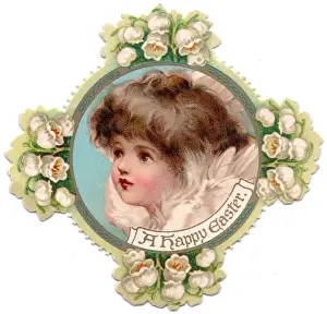 Cherubic Prints: Cherub with white flowers on a cross-shaped Easter card