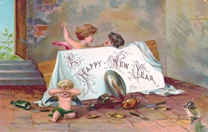 Roast Gallery: Three cherubs fighting on a New Year card