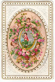 Cherubs and roses on a greetings card