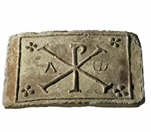 Christians Collection: Chi Rho. Paleo-christian art. Relief on rock. SPAIN