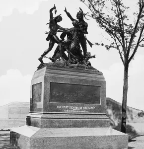 Massacre Prints: Chicago Fort Dearborn Massacre Statue - hand coloured