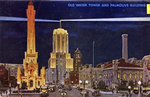Nightime Gallery: Chicago, Illinois, USA, Old Water Tower & Palmolive Building Chicago, Illinois