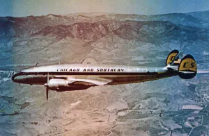 Airline Prints: Chicago & Southern Airlines Constellation plane in flight