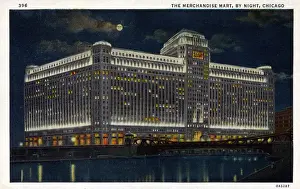 Worlds Prints: Chicago Worlds Fair 1933 - The Merchandise Mart, by night