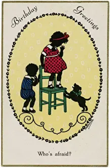 Birthdays Prints: Child on Chair and Dog