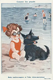 Sunglasses Prints: Child and dog lifeguard