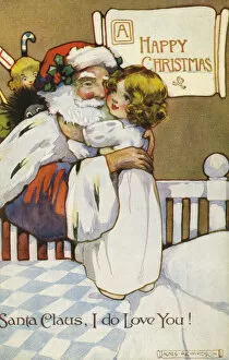 Child embracing Santa Claus