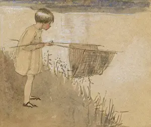 Child with fishing net by Muriel Dawson