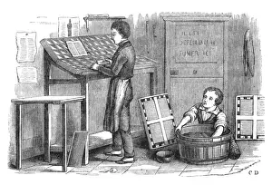 Child labour in a printing shop
