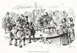 Images Dated 12th January 2021: Children & adults enjoy a day at the fair on the man powered roundabout. Date: 1888