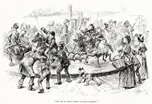 Children & adults enjoy a day at the fair on the man powered roundabout. Date: 1888