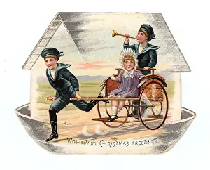 Noah Prints: Children on an ark-shaped Christmas card