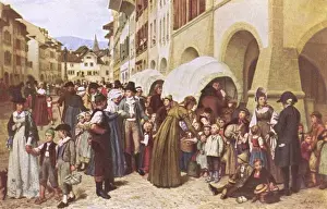 Refugees Prints: Children arrive at Morat - Switzerland War of 1798