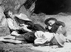 Children asleep on the beach Victorian period