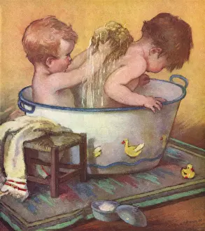 Kids Prints: Children bathing together Your Turn by C V MacKenzie