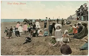 Kirby Prints: Children on the beach at West Kirby - a seaside town in the Metropolitan Borough of Wirral