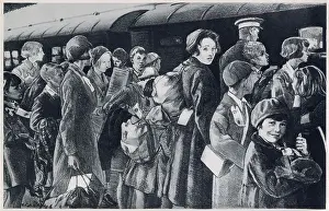 Evacuated Prints: Children bearing tags on their luggage standing on the platform station