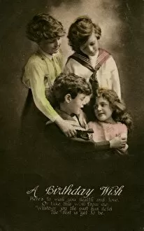 Images Dated 16th December 2011: Four children on a birthday postcard