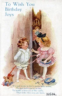Images Dated 23rd March 2021: Children on a birthday postcard Date: circa 1918