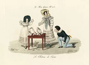 Children building a house of cards on a table, 19th century