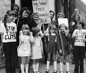 Children campaigning against cuts in free school milk