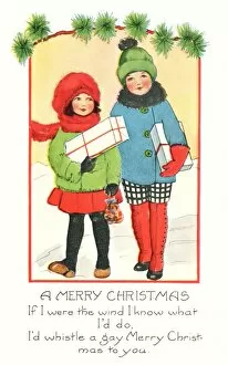Images Dated 31st August 2012: Children carrying presents in the snow