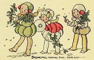 Sprigs Prints: Children carrying sprigs of holly