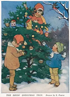 Scarf Prints: Children With Christmas Tree