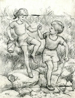 Wheeler Collection: Children climbing down to the beach