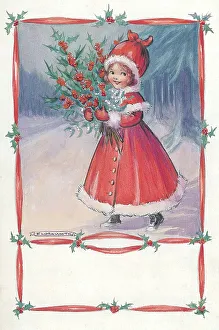Children collecting holly in the snow