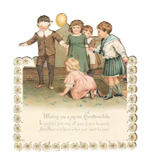 Five children on a cutout Christmas card